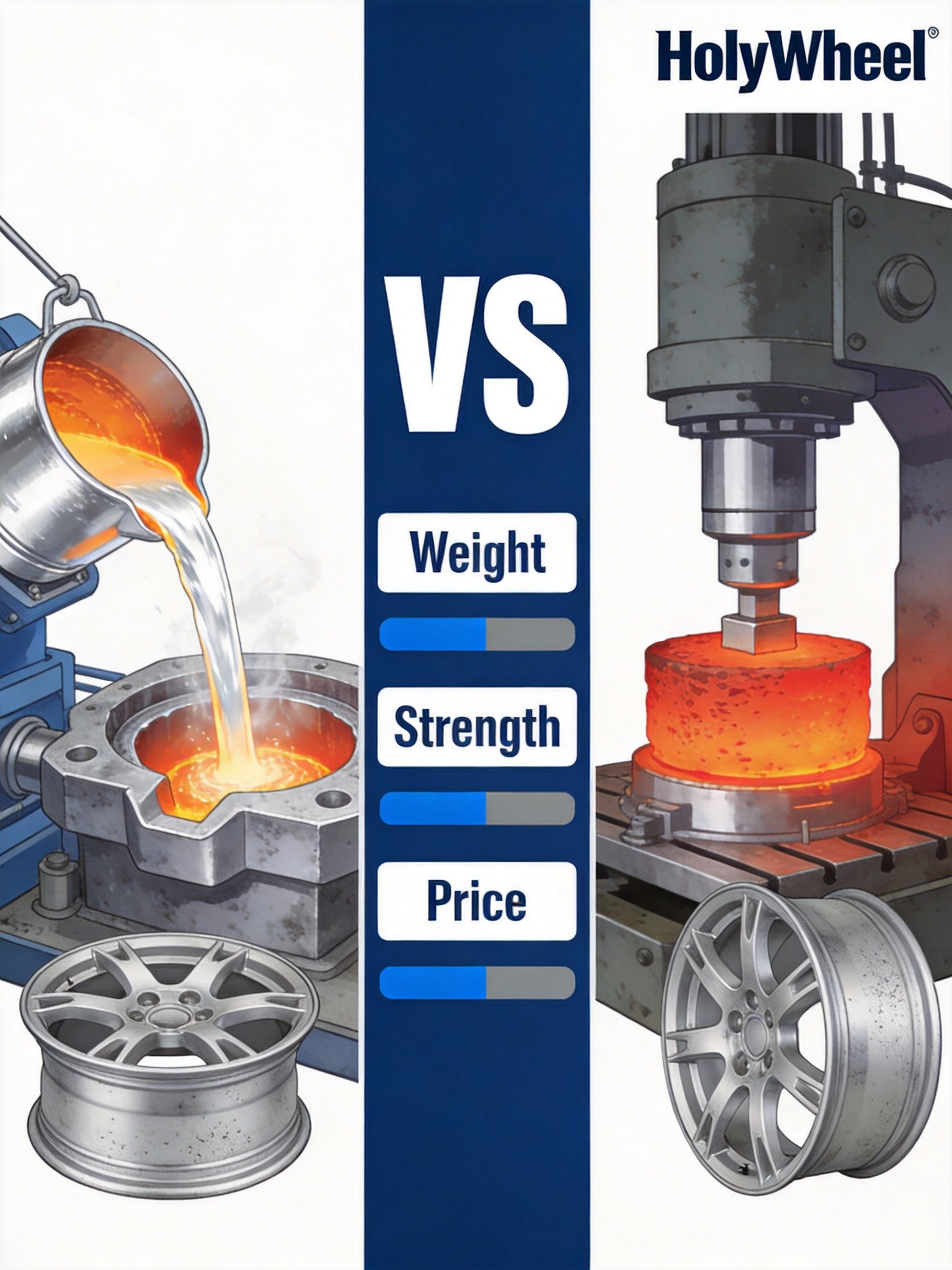 Forged vs cast alloy wheels manufacturing process comparison for wholesale buyers