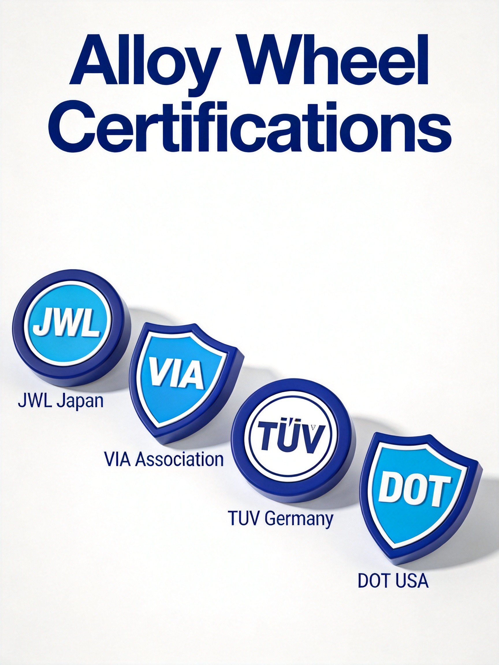 Alloy wheel certification marks comparison chart JWL VIA TUV DOT for wholesale buyers