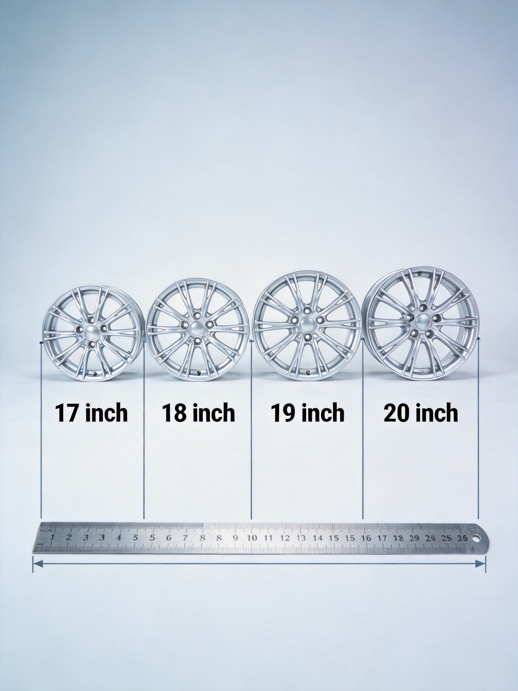 Alloy wheel size guide 2026 17 vs 18 vs 19 vs 20 inch comparison with vehicle fitment